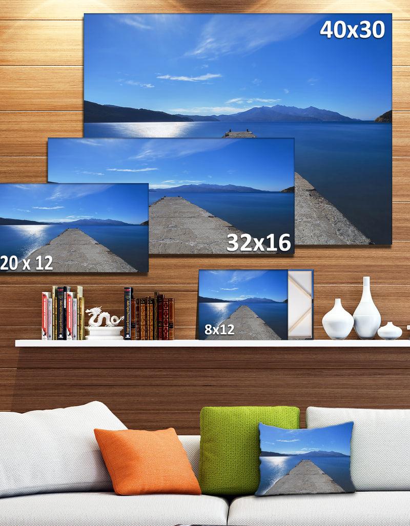 DesignQ Elba Island Pier And Capanne Mountain - Oversized Landscape Wall Art Print