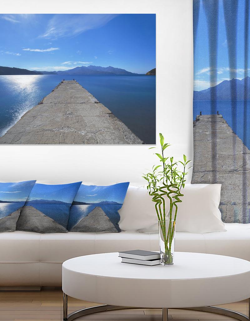 DesignQ Elba Island Pier and Capanne Mountain - Oversized Landscape Wall Art Print