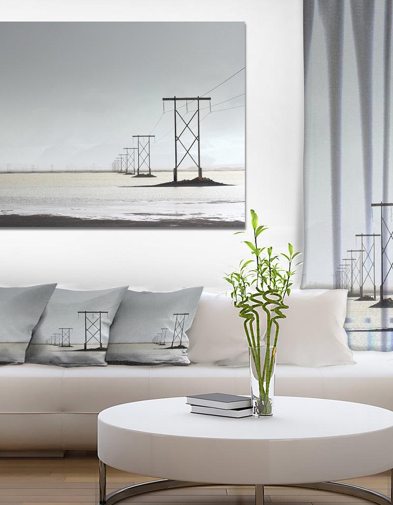 DesignQ Electricity Pylons Over Lagoon - Landscape Canvas Wall Artwork