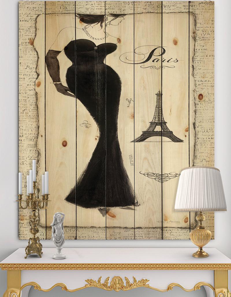 DesignQ Elegance Glam Paris Diva I - Fashion Print on Natural Pine Wood