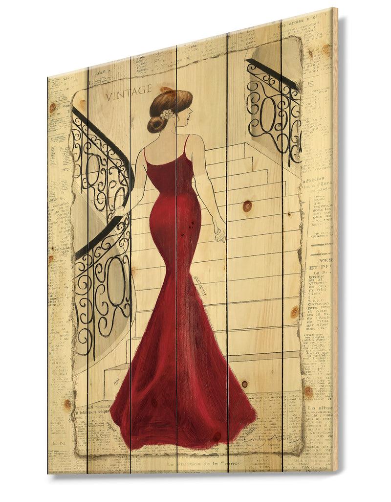 DesignQ Elegance Glam Paris Diva III - Fashion Print On Natural Pine Wood