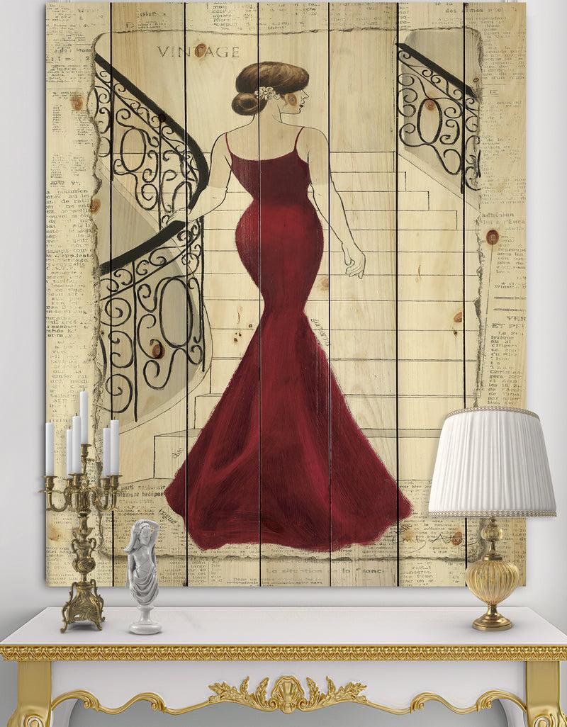 DesignQ Elegance Glam Paris Diva III - Fashion Print on Natural Pine Wood