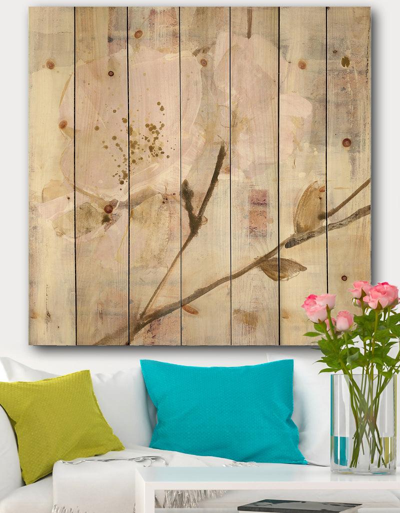 DesignQ Elegance I Pink - Shabby Chic Print on Natural Pine Wood