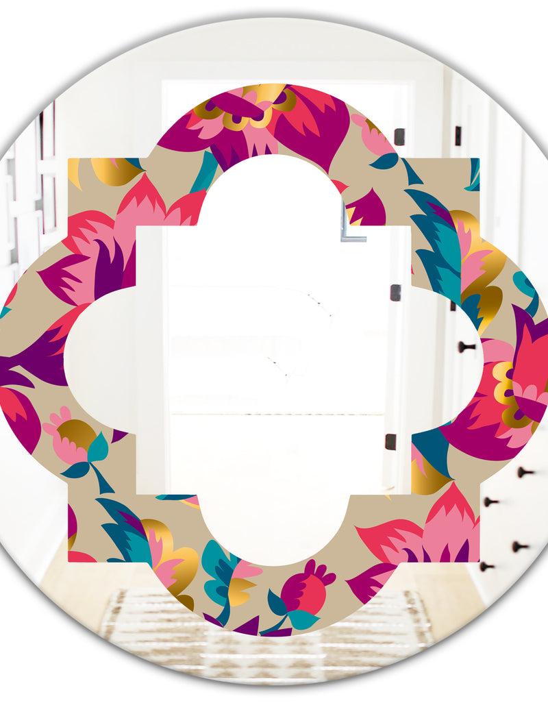 DesignQ Elegant Blossom Hand Drawn Folk Pattern - Cottage Round Or Oval Wall Mirror - Quatrefoil