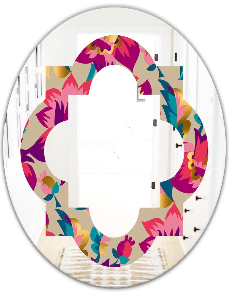 DesignQ Elegant Blossom Hand Drawn Folk Pattern - Cottage Round Or Oval Wall Mirror - Quatrefoil