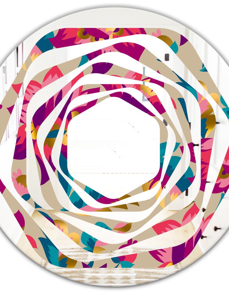 DesignQ Elegant Blossom Hand Drawn Folk Pattern - Cottage Round Or Oval Wall Mirror - Whirl