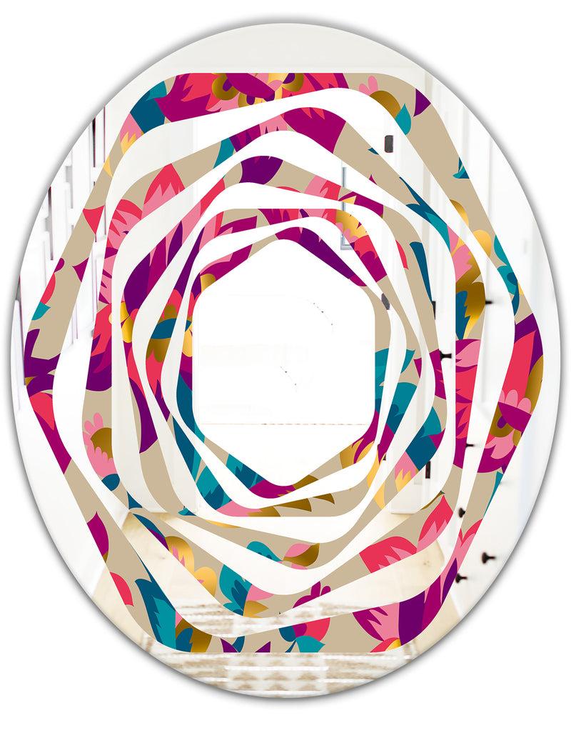 DesignQ Elegant Blossom Hand Drawn Folk Pattern - Cottage Round Or Oval Wall Mirror - Whirl