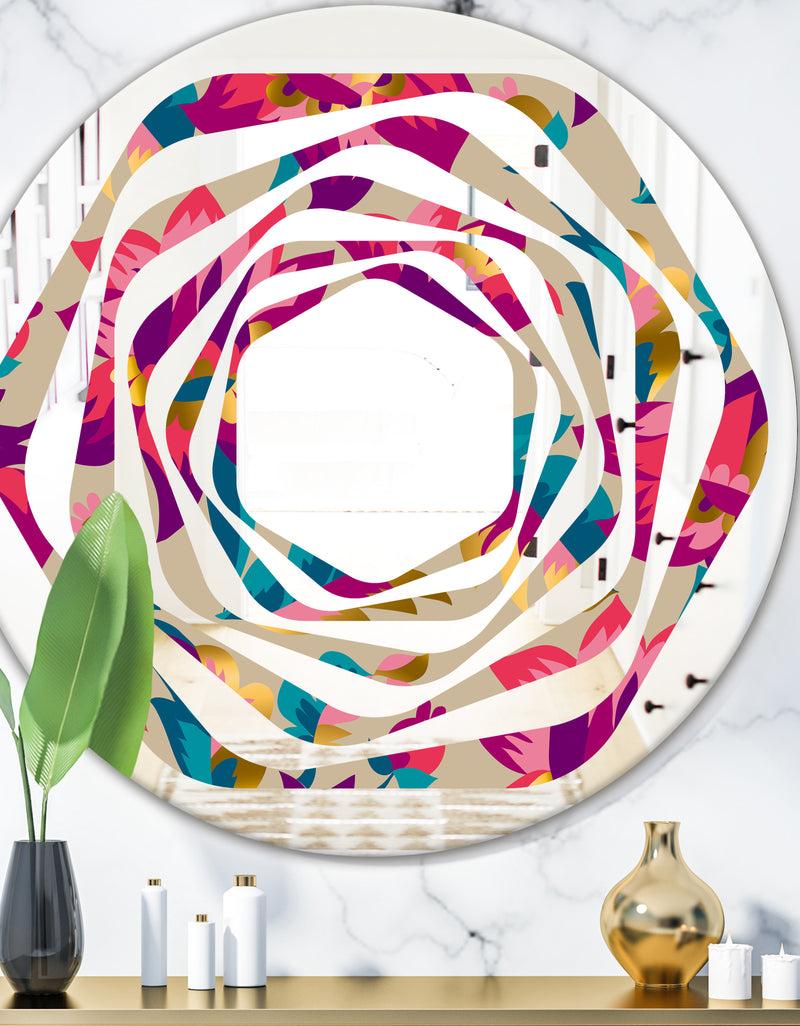 DesignQ Elegant blossom hand drawn folk pattern - Cottage Round or Oval Wall Mirror - Whirl