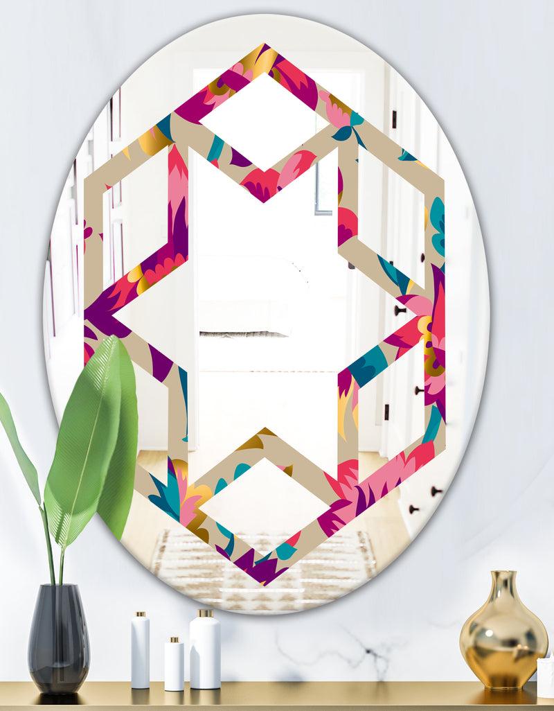 DesignQ Elegant Blossom Hand Drawn Folk Pattern - Cottage Round Or Oval Wall Mirror - Hexagon Star