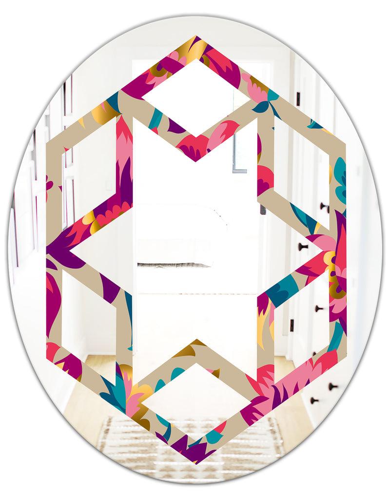 DesignQ Elegant Blossom Hand Drawn Folk Pattern - Cottage Round Or Oval Wall Mirror - Hexagon Star