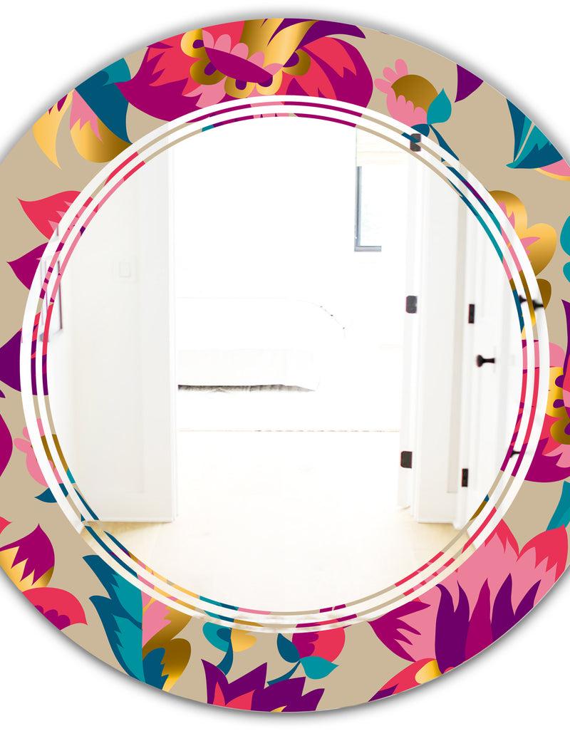 DesignQ Elegant Blossom Hand Drawn Folk Pattern - Cottage Round Or Oval Wall Mirror - Triple C