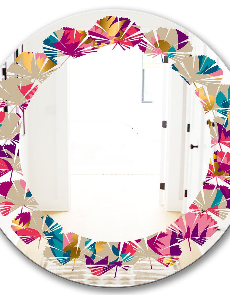 DesignQ Elegant Blossom Hand Drawn Folk Pattern - Cottage Round Or Oval Wall Mirror - Leaves