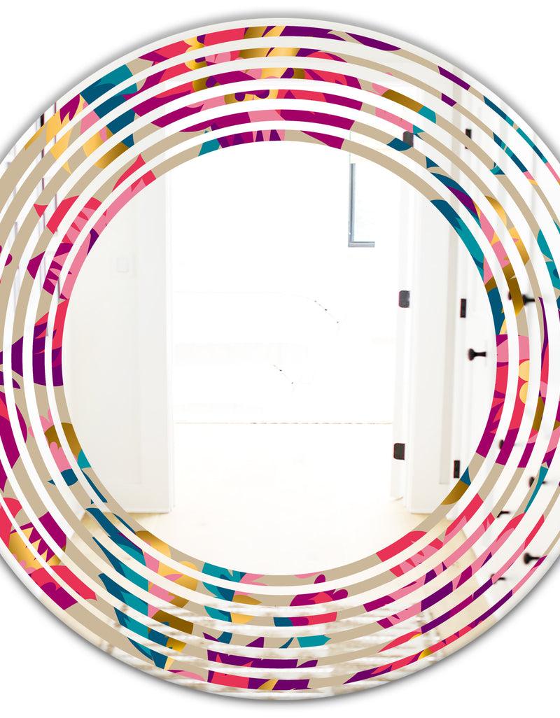 DesignQ Elegant Blossom Hand Drawn Folk Pattern - Cottage Round Or Oval Wall Mirror - Wave