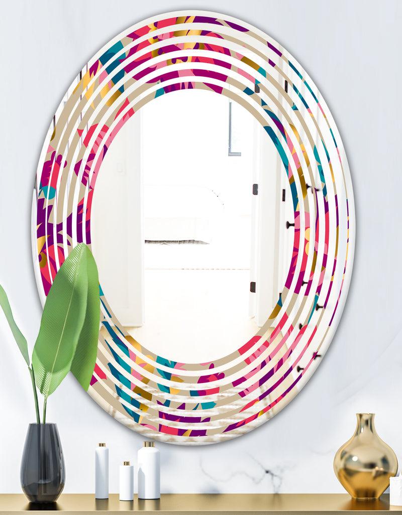 DesignQ Elegant Blossom Hand Drawn Folk Pattern - Cottage Round Or Oval Wall Mirror - Wave