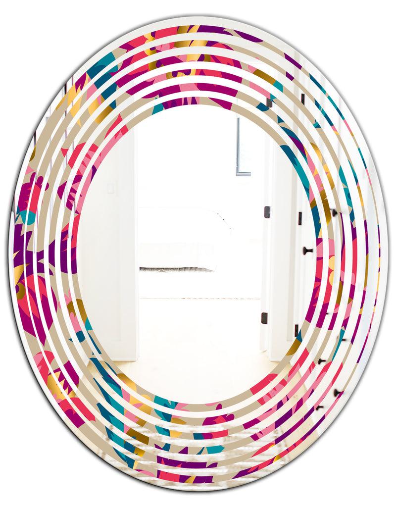 DesignQ Elegant Blossom Hand Drawn Folk Pattern - Cottage Round Or Oval Wall Mirror - Wave