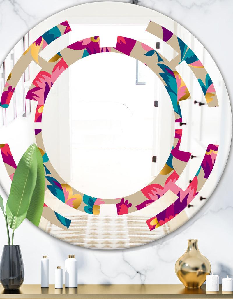 DesignQ Elegant blossom hand drawn folk pattern - Cottage Round or Oval Wall Mirror - Space