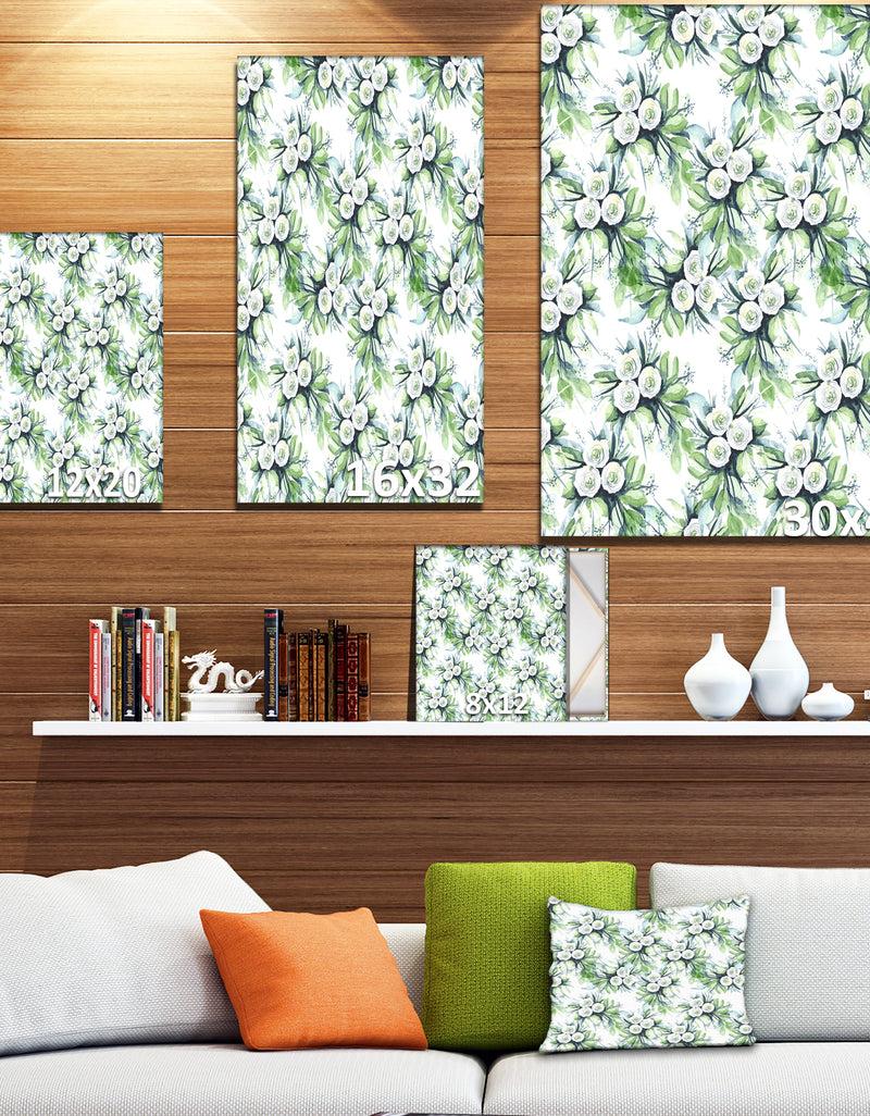 DesignQ Elegant White Roses Bridesmaid's Bouquet - Floral Painting Print On Wrapped Canvas