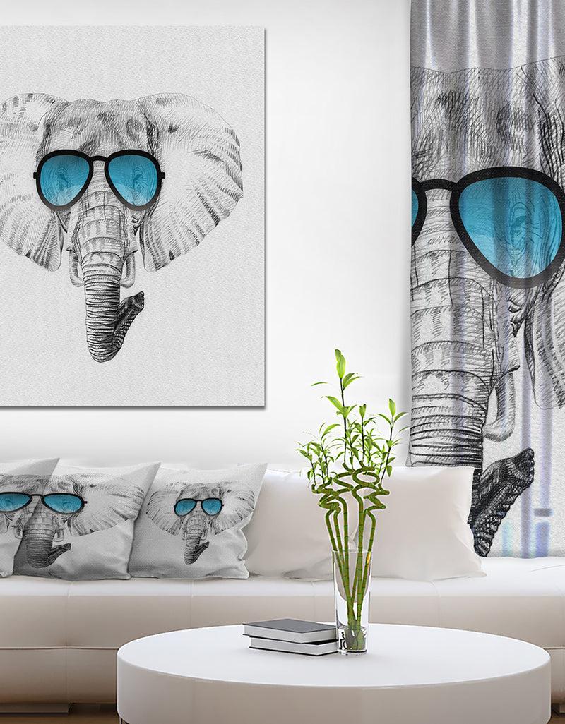 DesignQ Elephant in Sunglasses - Sketch Animals Digital Print on Wrapped Canvas
