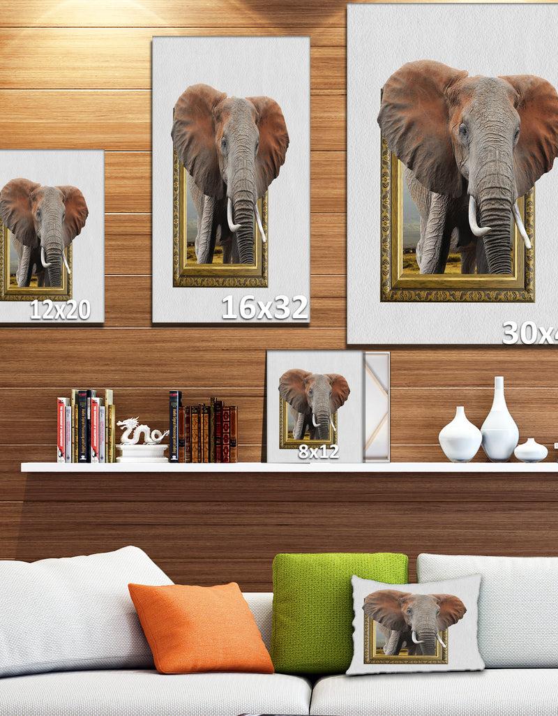 DesignQ Elephant In Wooden Frame - Africa Animals Photography On Wrapped Canvas