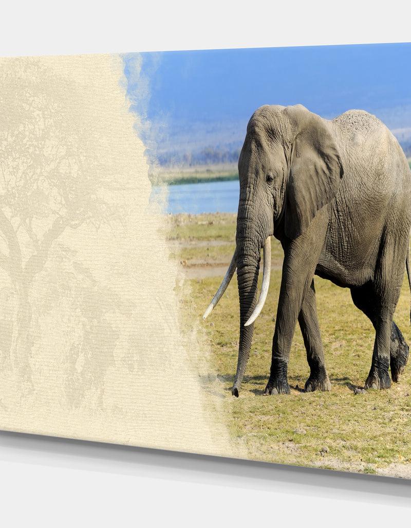 DesignQ Elephant On Textured Paper - Africa Animals Photography On Wrapped Canvas