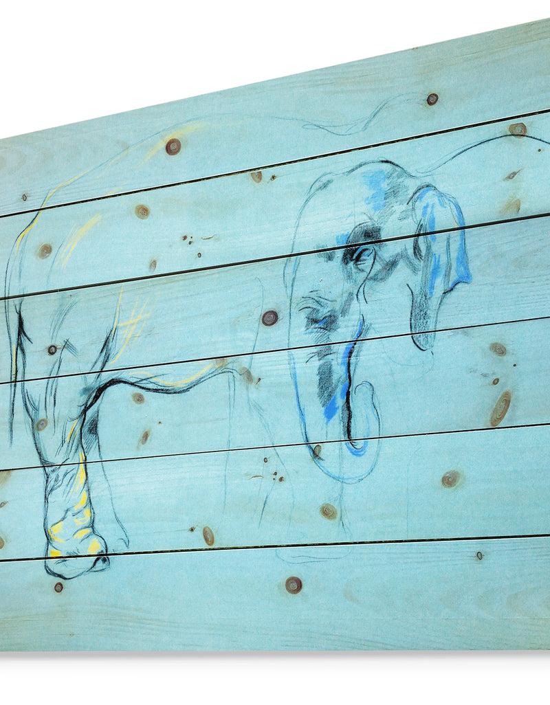 DesignQ Elephant Painting - Animals Sketch Painting Print On Natural Pine Wood