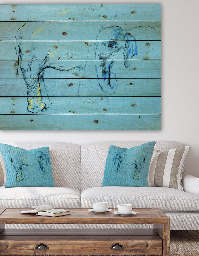 DesignQ Elephant painting - Animals Sketch Painting Print on Natural Pine Wood
