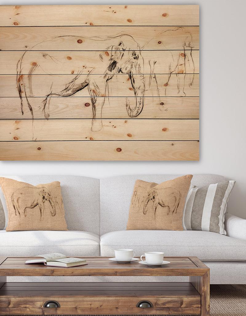 DesignQ Elephant sketch - Animals Sketch Painting Print on Natural Pine Wood