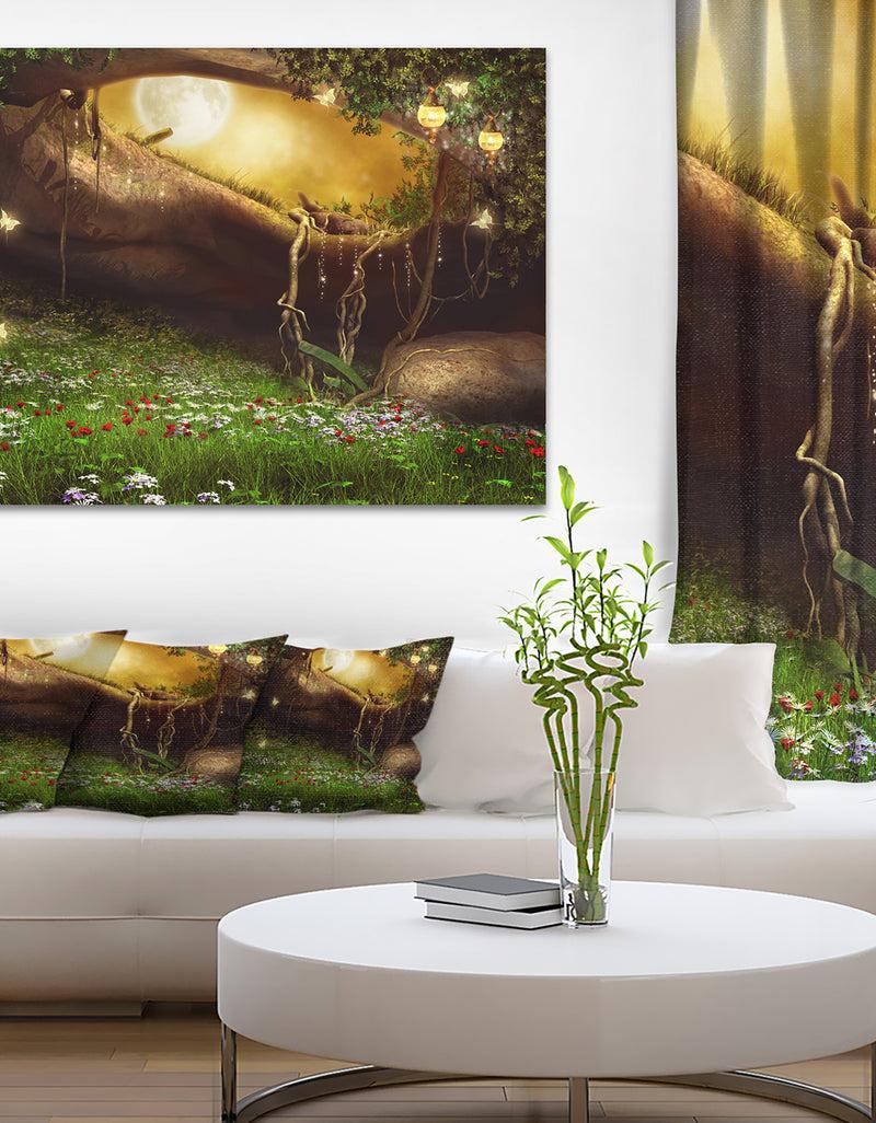 DesignQ Enchanted Cave with Flowers - Landscape Digital Canvas Print
