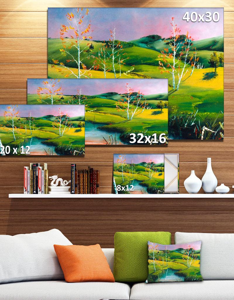 DesignQ Endless Green Pastures - Landscape Painting Canvas Print