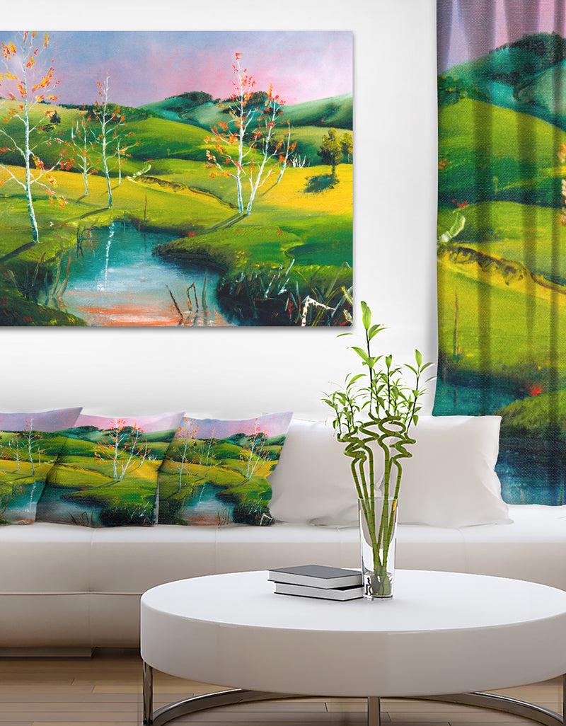 DesignQ Endless Green Pastures - Landscape Painting Canvas Print