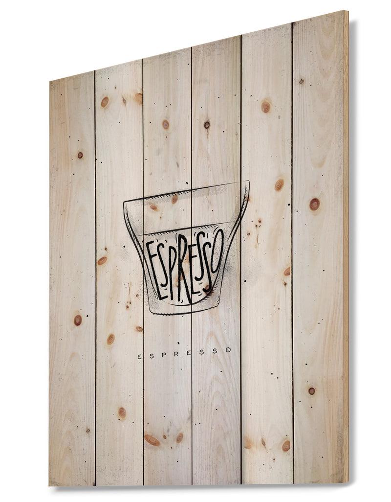 DesignQ Espresso Cup White - Food Painting Print On Natural Pine Wood