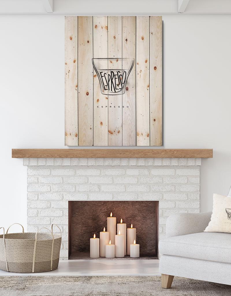 DesignQ Espresso cup white - Food Painting Print on Natural Pine Wood