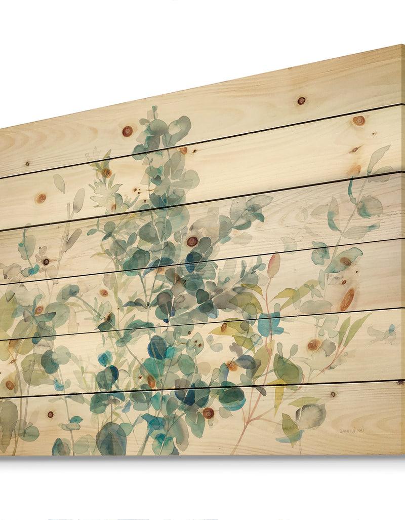 DesignQ Eucalyptus Natural Element - Farmhouse Print On Natural Pine Wood