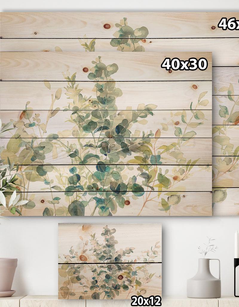 DesignQ Eucalyptus Natural Element - Farmhouse Print On Natural Pine Wood