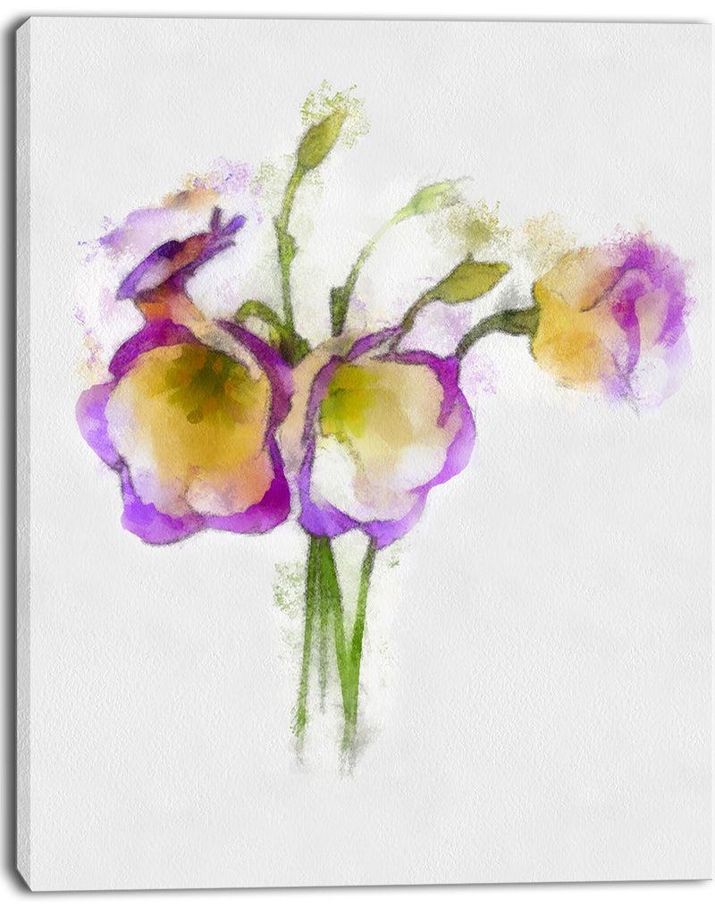 DesignQ Eustoma Flowers Watercolor Sketch - Modern Floral Canvas Wall Art