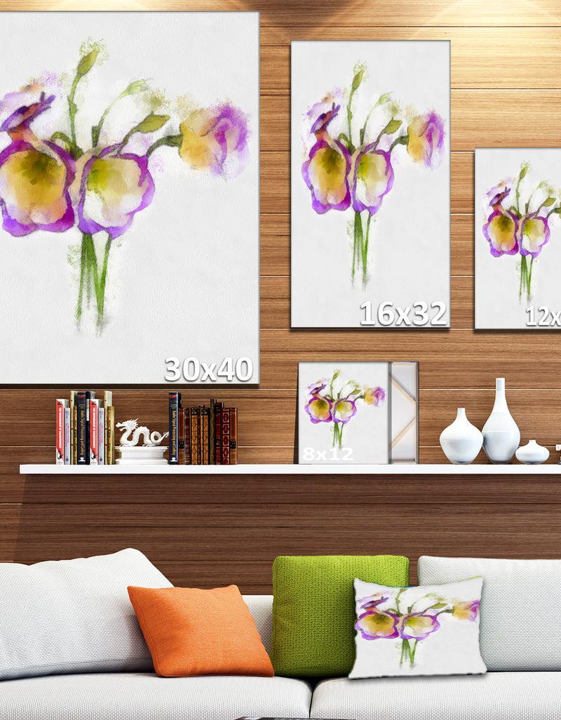 DesignQ Eustoma Flowers Watercolor Sketch - Modern Floral Canvas Wall Art