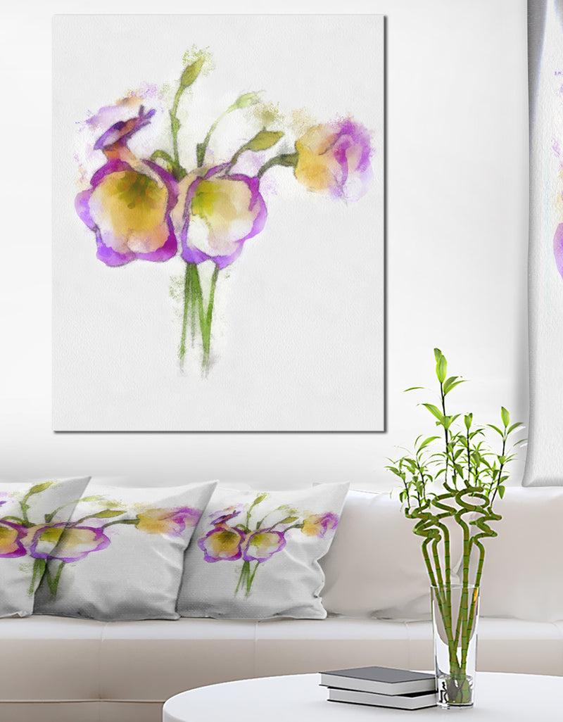 DesignQ Eustoma Flowers Watercolor Sketch - Modern Floral Canvas Wall Art
