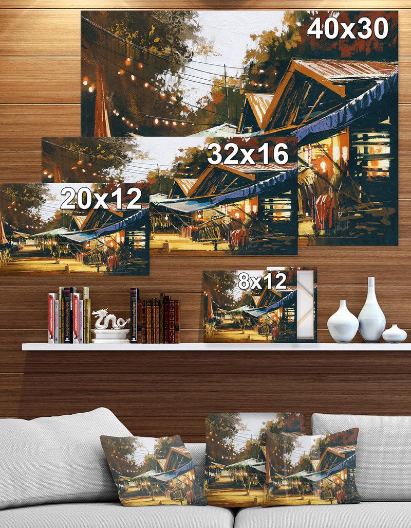 DesignQ Evening Traditional Market In Oil Painting - Cityscapes Painting Print On Wrapped Canvas