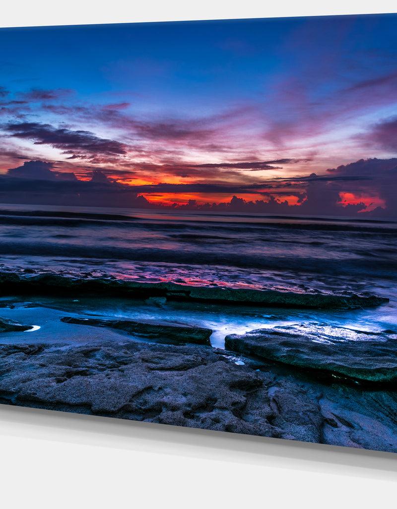DesignQ Exotic Dark Blue Coquina Dawn - Beach Canvas Wall Art