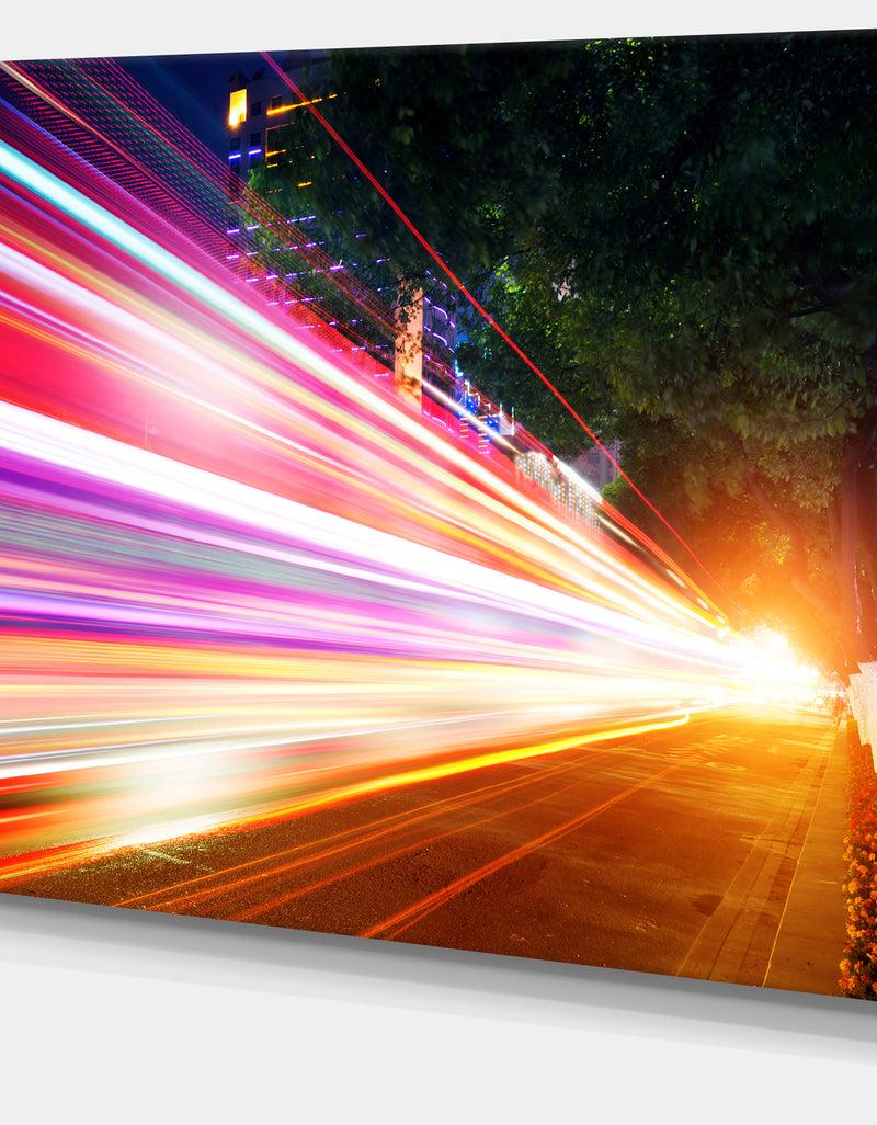 DesignQ Expressway Light Trails - Cityscape Photo Canvas Art Print