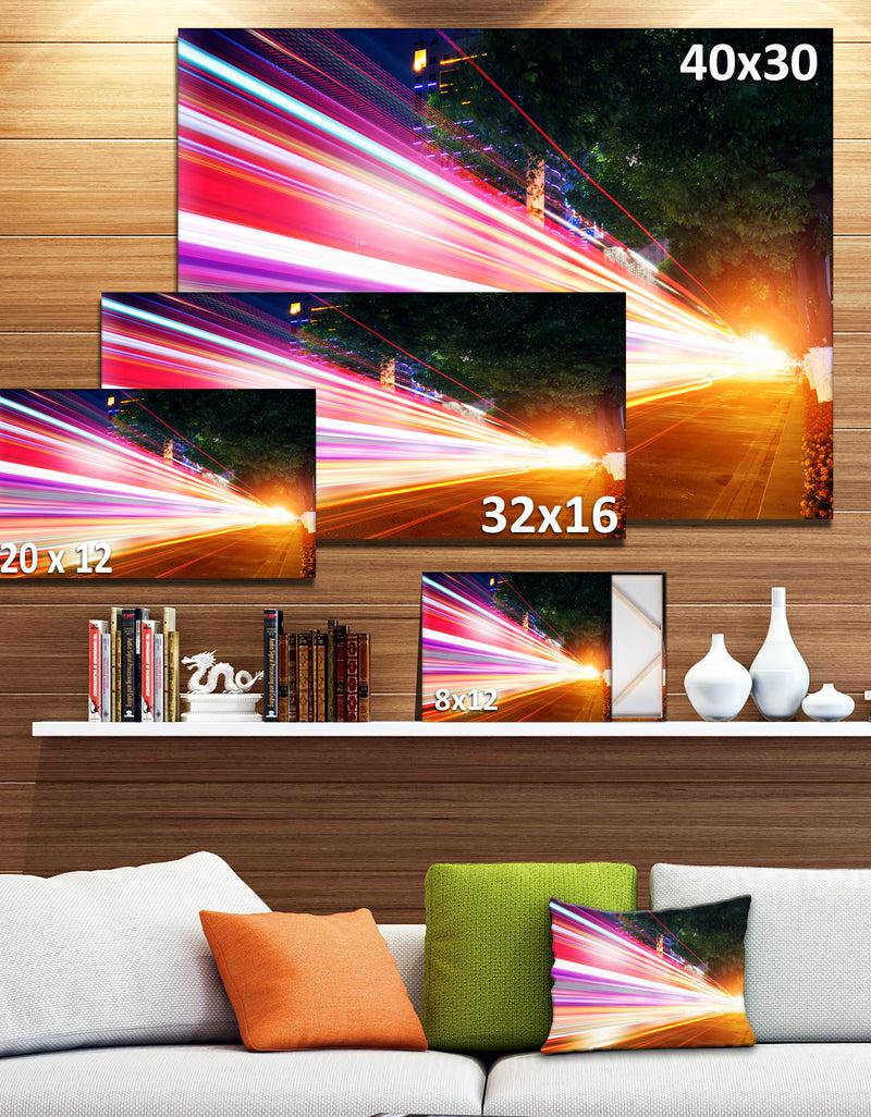 DesignQ Expressway Light Trails - Cityscape Photo Canvas Art Print
