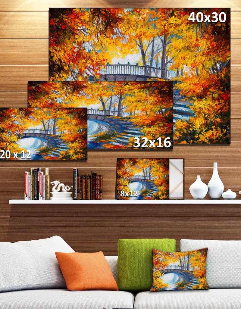 DesignQ Fall Forest With A Bridge - Landscape Canvas Artwork
