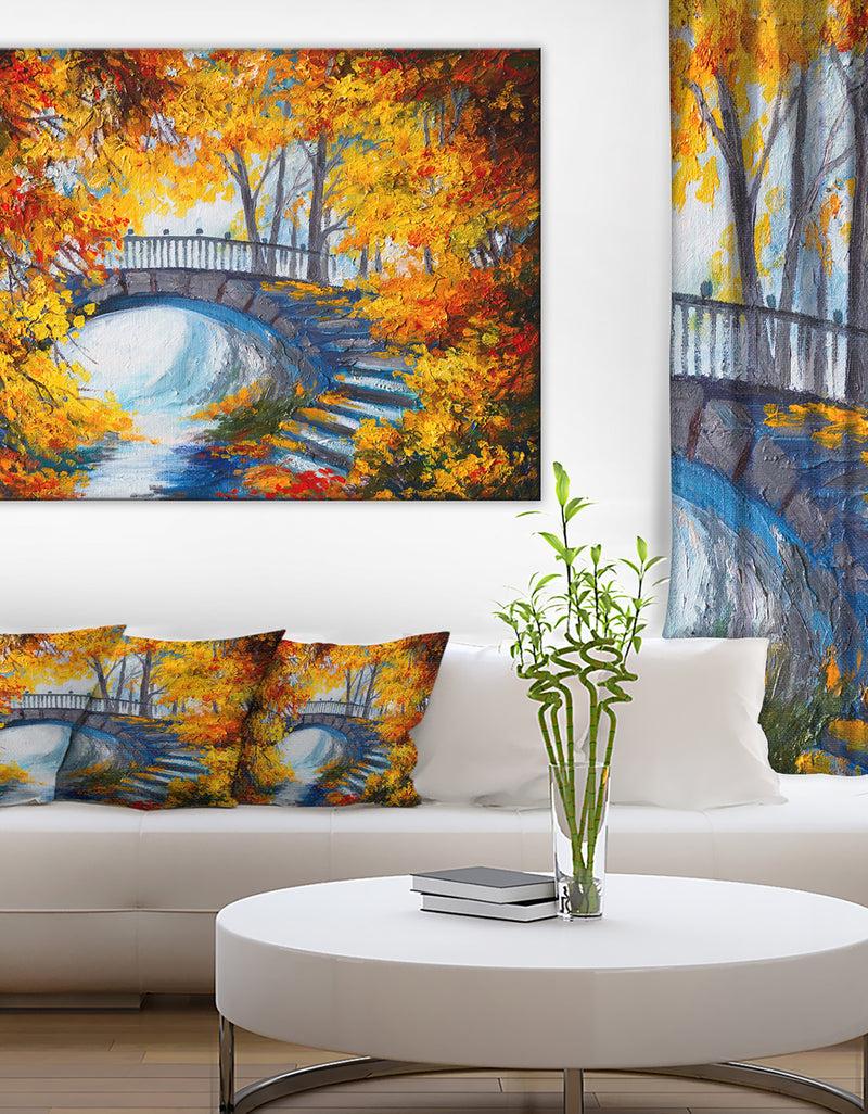DesignQ Fall Forest with a Bridge - Landscape Canvas Artwork