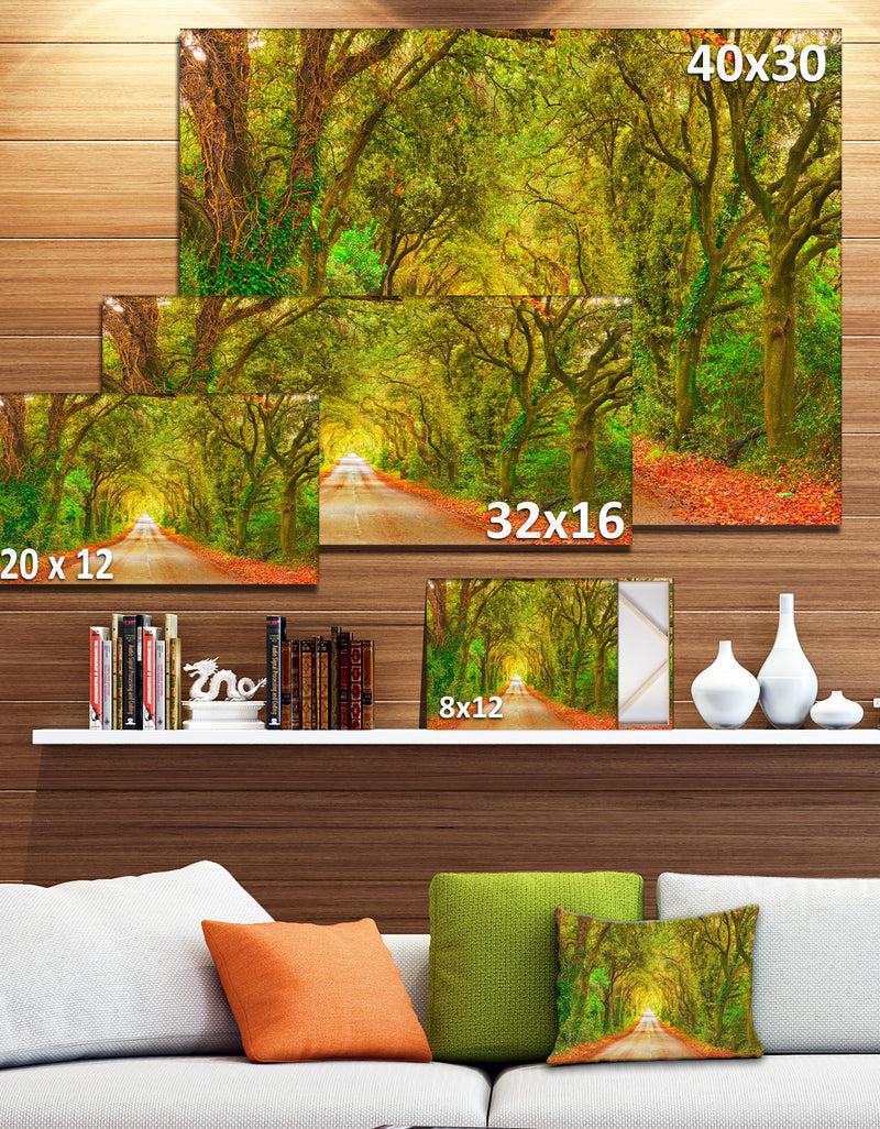 DesignQ Fall Greenery And Road Straight Ahead - Oversized Forest Canvas Art