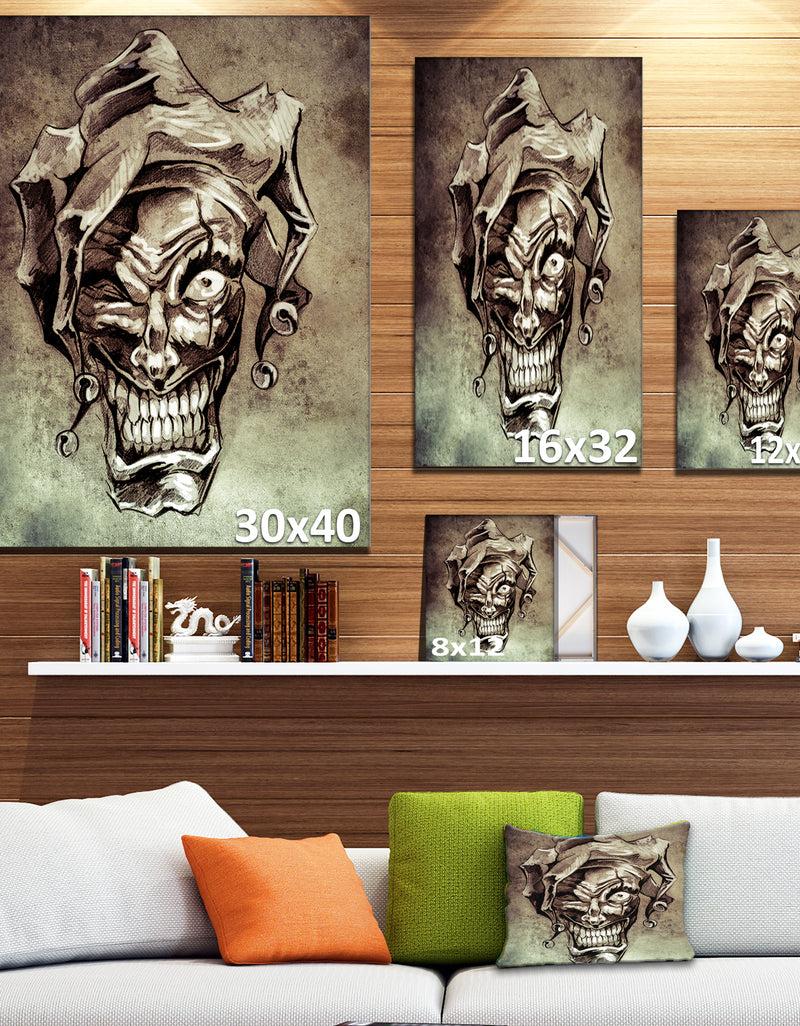 DesignQ Fantasy Clown Joker Tattoo Sketch - 16x32 Digital Art Canvas Print