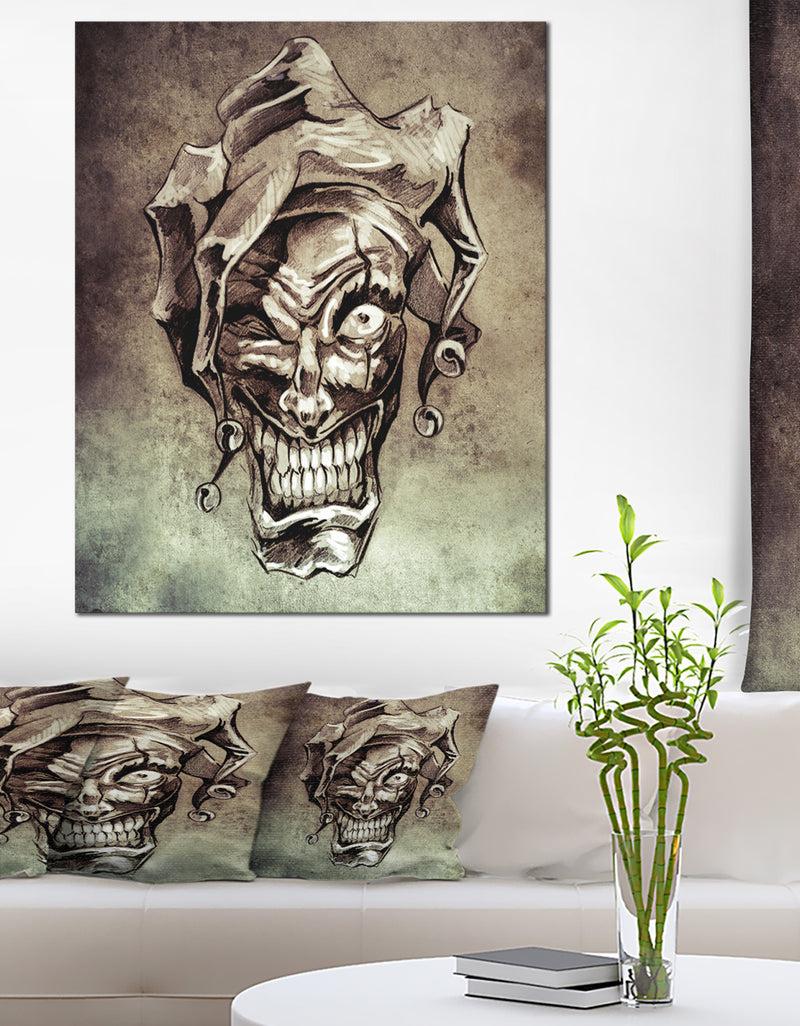 DesignQ Fantasy Clown Joker Tattoo Sketch - 16x32 Digital Art Canvas Print