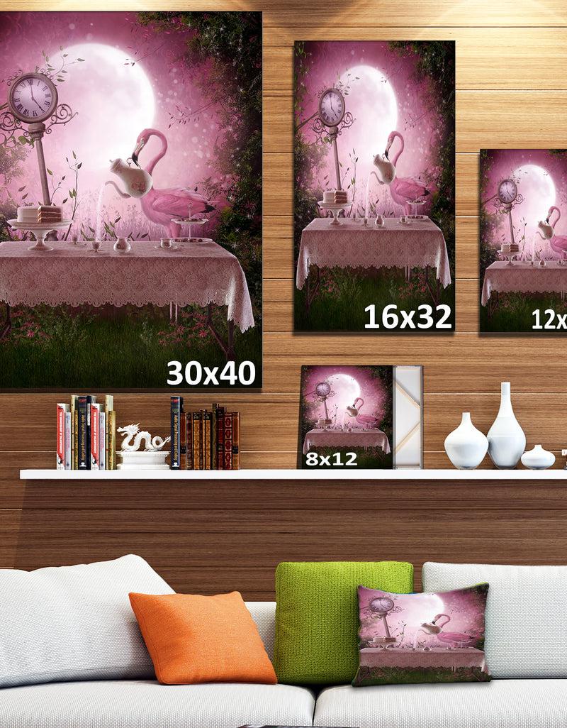 DesignQ Fantasy Garden With A Flamingo - Modern Landscape Wall Art Canvas