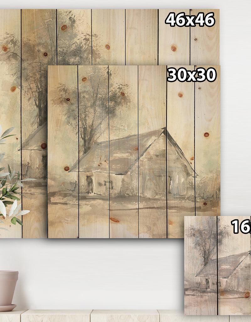 DesignQ Farmhouse Barn Grey III - Modern Farmhouse Print On Natural Pine Wood