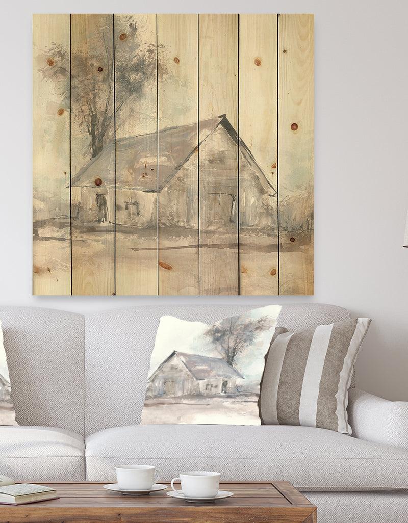 DesignQ Farmhouse Barn Grey III - Modern Farmhouse Print on Natural Pine Wood