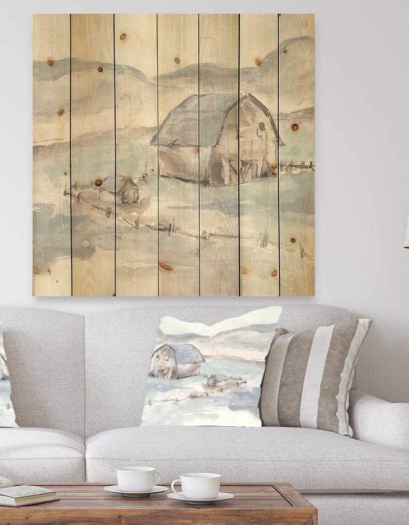 DesignQ Farmhouse Barn Grey IV - Modern Farmhouse Print on Natural Pine Wood